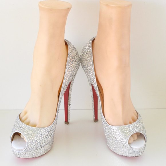 Christian Louboutin White Lady Peep Swarovski Crystal Custom Pumps - Picture 4 of 11